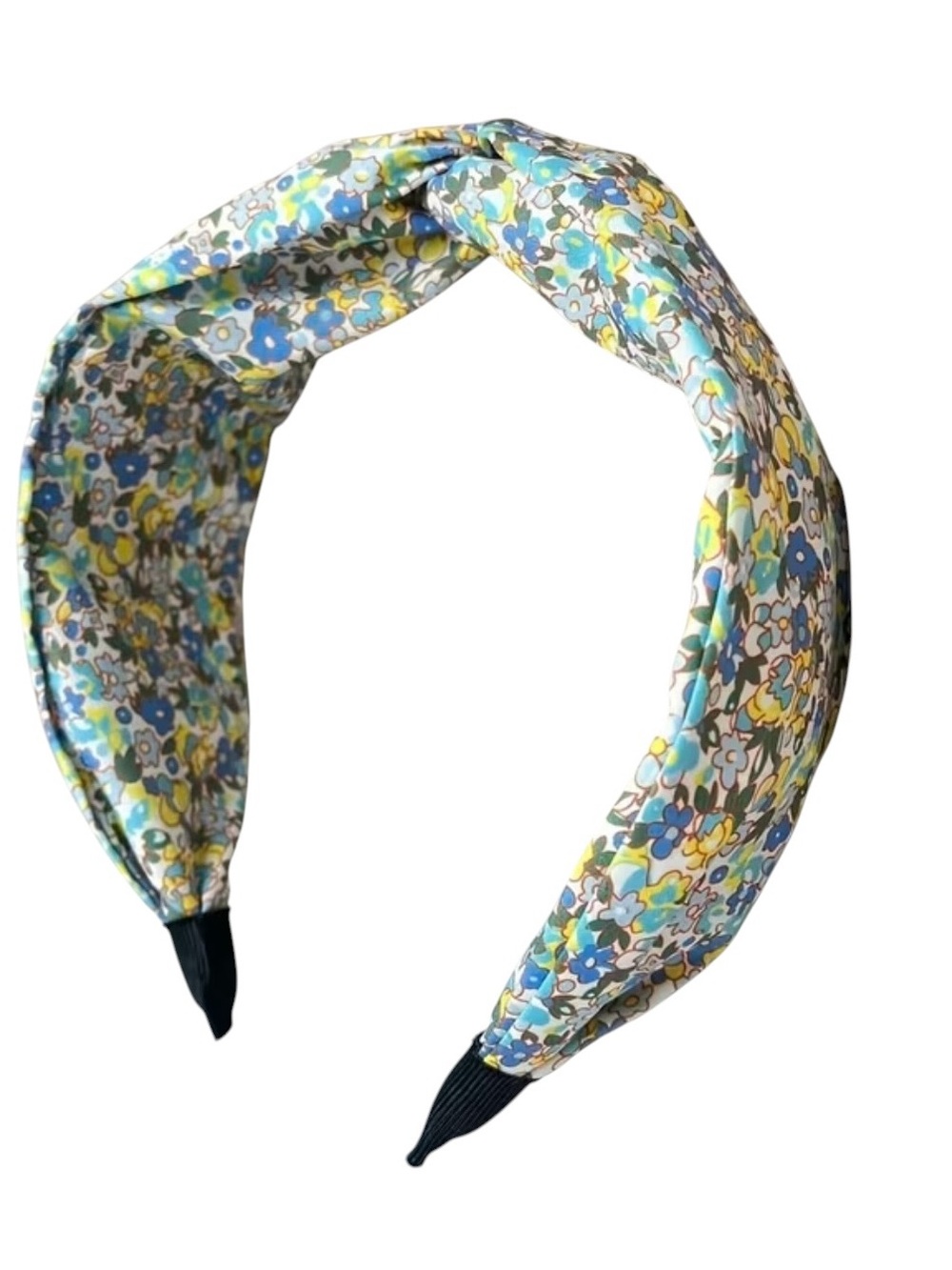 1004. Floral Twisted Headband in Blue and Yellow - Women Accessories